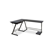 Mesa de Ordenador Esquinera Metálica en MDF Negro, 158x120x73cm - Espacio para Teclado y Torre